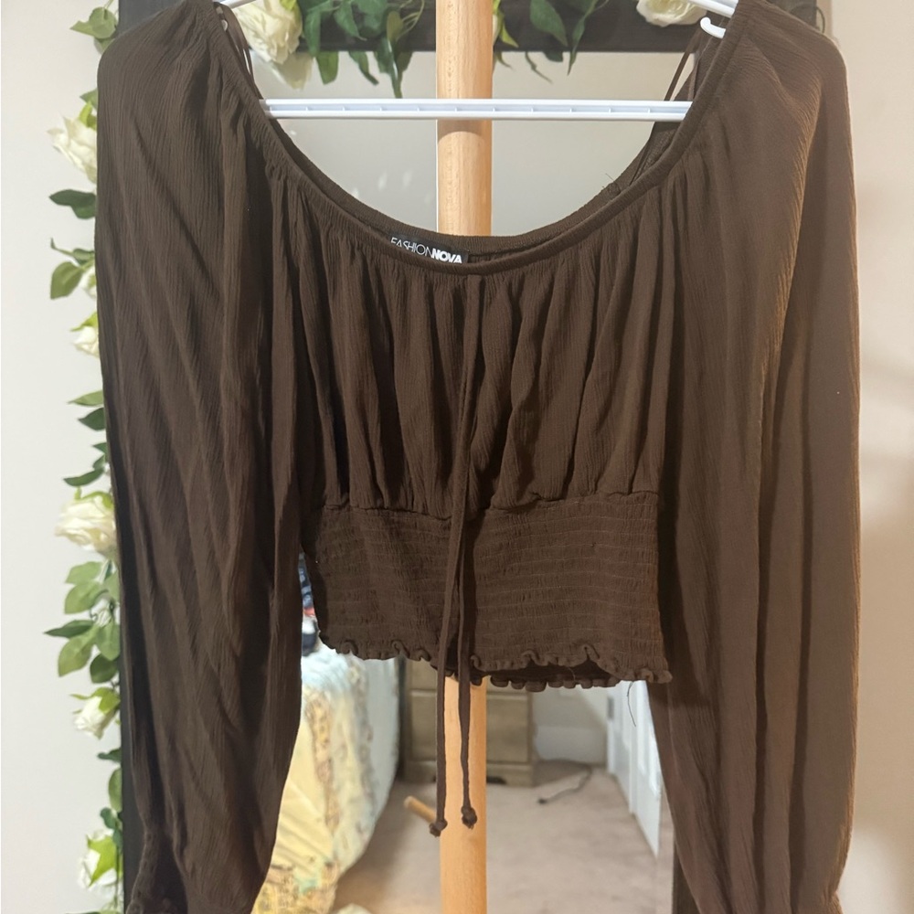 Fashion Nova Dark Brown Crop Top